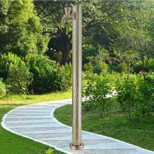 DLAZUM Gartenbrunnen aus Edelstahl, 96 cm hoch, frostsicher, mit Wasserhahn, bodenstehende Bewässerungsstation für den Außenbereich, Hof,Color 1-Short Faucet