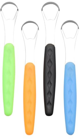 UKCOCO Set da 4 Raschietti per Lingua in Acciaio Inox Anti-ruggine Custodia, Spazzola la Pulizia della Lingua per Uso Adulto Quotidiano
