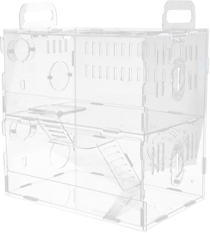 MUELODSIC Jaula Acrílica Transparente para Hámsters Pequeña Doble Capa 30×20×30 Cm, Casa Nido para Mascotas Pequeñas Buena Ventilación y Suministro para Roedores