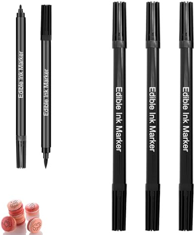 Stylos Alimentaires Noirs (Lot de 3) – Double Pointe, Feutres Comestibles Professionnels pour Gâteaux, Macarons, Biscuits et Desserts