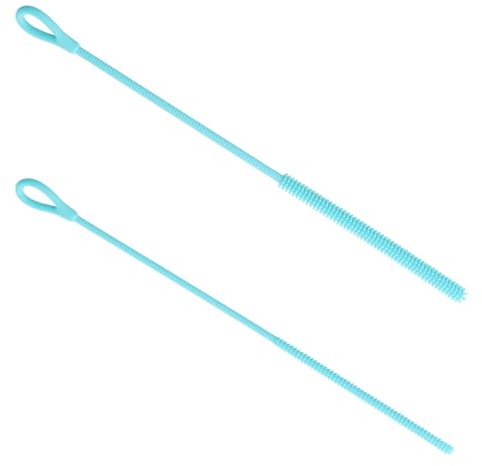2 Pack Silicone Straw Cleaner Brush, 6mm and 9mm Extra Long Reusable Straw Cleaning Brush for Cups, Water Bottles and Tumblers, Flexible Pipe Cleaners with Hanging Loop (Blue)