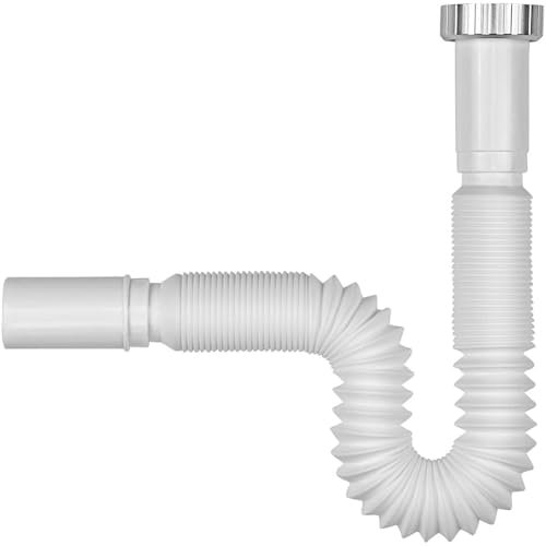Schläfer 439307 | Sifone Flessibile Universale per Scarico Lavabo G 1 1/4 (pollici), Scarico Ø 32mm, Tubo Flessibile di Scarico, Sifone a S Comprimibile, Tubo Allungabile da 340-750mm