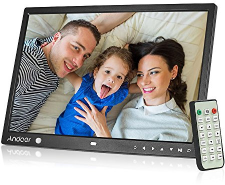 Andoer 15 Zoll Digital Fotorahmen LED Bildrahmen Album Desktop 1280 * 800 HD eBook/Uhr/Kalender mit Bewegungsmelder Sensor, Touch Tasten und Fernbedienung, Weihnachts- und Geburtstagsgeschenk