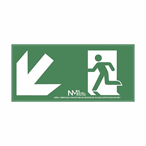 Normaluz RD11141 - Señal Luminiscente Salida Escalera Izquierda Abajo Clase B PVC 0.7 mm 32x16 cm con CTE, RIPCI y Apto para la Nueva Legislación