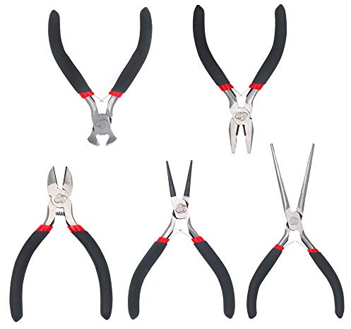 5 Piece Mini Pliers Set Professional Hand Tools Includes Needle Nose Pliers Lineman Pliers Round Nose Pliers Diagonal Cutting Pliers End-Cut Pliers