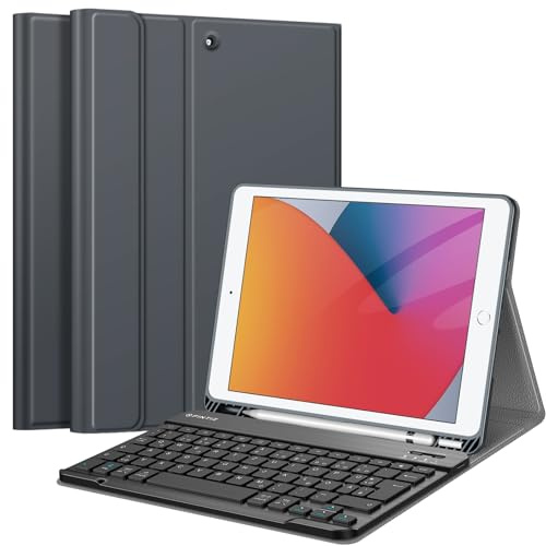 FINTIE Tastatur Hülle für iPad 10.2 Zoll (9/8/7 Generation, 2021/2020/2019) | Schutzhülle mit TPU Rückschale, Pencil Halter und magnetisch Abnehmbarer Tastatur mit QWERTZ Layout, Himmelgrau