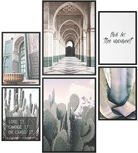 Papierschmiede® Mood Poster Set Marokko, Bilder Wohnzimmer Deko Schlafzimmer, 2x DIN A3 und 4x DIN A4, Afrika Kaktus Arabisch Grün - ohne Rahmen