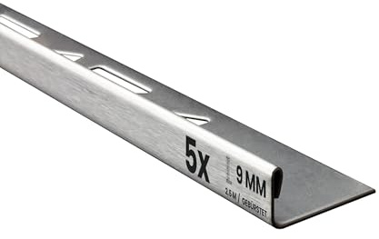 5x L-Edelstahlschiene Fliesenschiene Fliesenprofil 2,5m 9mm gebürstet | Als Kantenschutz für sichtbare Außenecken und saubere Fliesenabschlüsse, 9mm Profilmaß, 2,5m, Edelstahl, gebürstet, silber