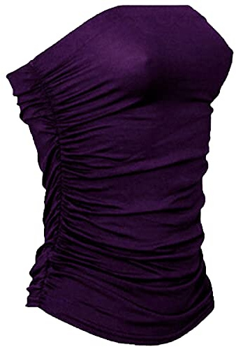 Women's Sexy Casual Summer Bandeau Sleeveless Ruched Beach Vest Shirt Tube Tops(Purple UK 12-14)