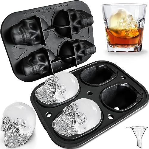 JETKONG Große Totenkopf-Eisform – 4 Mulden aus Silikon mit Totenkopf-Eiswürfelform – Eiswürfelform für Whiskey, Bourbon, Cocktails und Saft
