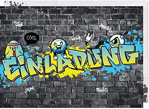 Erik Anderson 15 x Einladungskarten Kindergeburtstag (A6) - Graffiti Partyeinladungen zum Kinder Geburtstag für Jungen, Mädchen, Jugendliche & Teenager - Einladungen zur Geburtstagsfeier