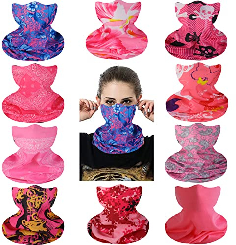 Cutewing Neck Gaiter Face Mask for Women Girls,10PCS Tube Scarf Seamless Bandanas,Pink Ourdoor Face Mask Face Covering Magic Headband UV Headwrap Balaclavas for Sports Workout Fitness
