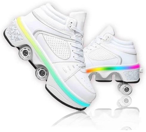 Schuhe mit Rollen LED Leuchtend Skates 4-Rad Verstellbare Rollschuhe Verstecktes Rad für Laufsportschuhe Zum Spielen für Männer Frauen Und Kinde