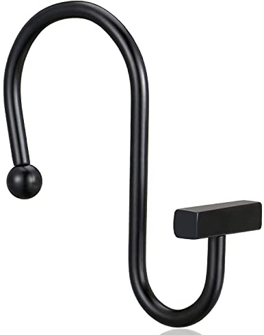 Black Shower Curtain Hooks, Rust Proof Shower Curtain Rings for Bathroom, CHICTIE Modern Metal Decorative Shower Hooks Hangers for Shower Curtain Rod, Square T Bar Shape Set of 12