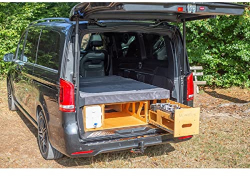 Moonbox Campingbox mit Tisch Van/Bus 115cm Natur | mit Campingküche, Sitzplätze, Tisch, Bettfunktion/Schlafsystem | für Fahrzeuge mit Mind. 115cm Breite im Kofferraum