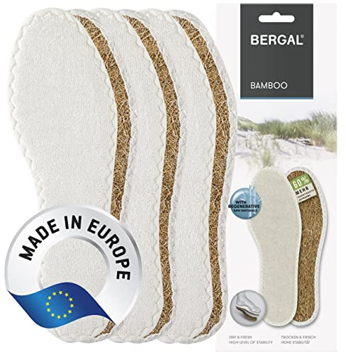 BERGAL BAMBOO 3 Paar luftige Frotteesohlen für hohe Feuchtigkeitsaufnahme, frische Füße, verbessert das Fußklima im Schuh, ideal bei Fußschweiß, für alle Freizeitschuhe und Sneaker, Gr. 46