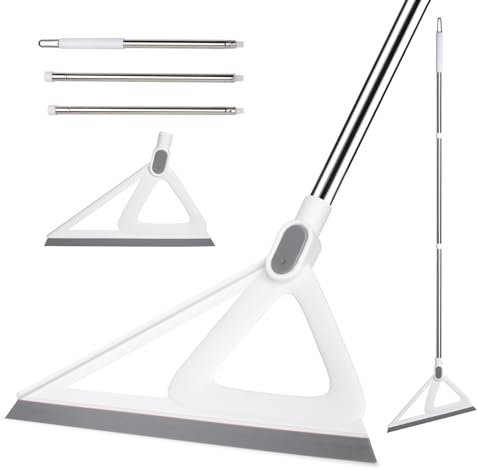 XXFLOWER Multifunction Silicone Broom，Squeegee Broom Sweeping Water and Pet Hair，Rubber Broom Sweeper for Floor Bathroom Kitchen Shower，Rugs，Glass Windows（White）