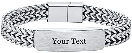 XUANPAI Herren Armband Personalisierte Edelstahl - Silber Panzerkette Armband Hip Hop Rapper Armkette Modeschmuck mit Gravur, Armband mit Namen für Männer