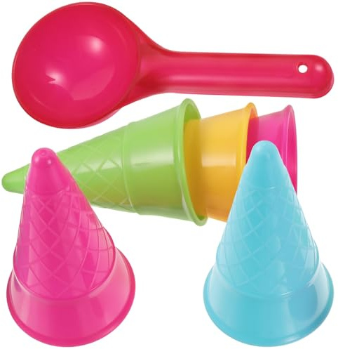 SAFIGLE Jouets De Plage pour Enfants 6 Pièces Cornets De Glace en Plastique Et Boules À Glace Jeu De Sable Extérieur Motricité Fine Facile À Saisir 4.3 Pouces