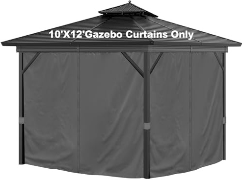 Mogtuo 10'x12' Privacy Gazebo Curtains Outdoor Waterproof, 4-Panels Sidewall Curtain Universal Replacement with Zipper for Patio, Backyard, Garden (Only Curtains, Grey)