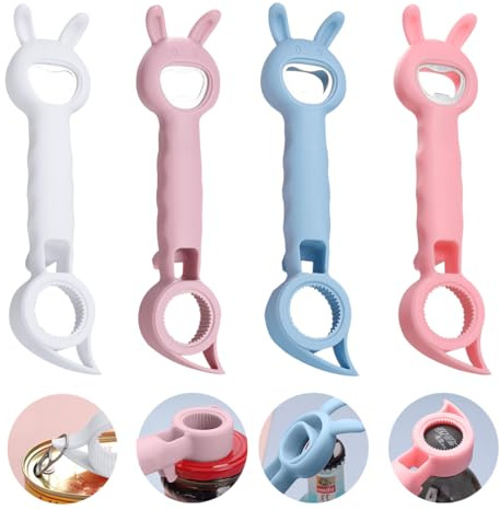 Zayookey 4 Pezzi Apriscatole 4 in 1 Simpatico Coniglio Multi Apribottiglie Birra Manuale Apribottiglie Divertenti Cavatappi Birra Acciaio Inossidabile per Bicchieri Di Gelatina Birra (Coniglio)