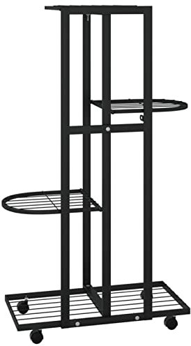 Gecheer Blumenständer 4-Etagen mit Rollen Blumentreppe Pflanzenständer Blumenregal Pflanzentreppe Pflanzregal Blumenbank 44x23x80 cm Schwarz Eisen