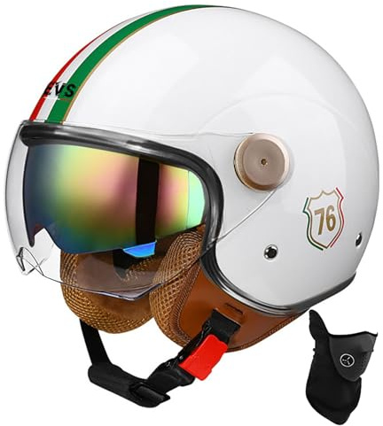 BDBRHFG Casque Ouvert Demi-Casque De Moto Approuvé Dot/ECE Casque De Moto avec Pare-Soleil Style Rétro Vintage Casque De Moto Vespa Jet pour Enfants, Jeunes, Hommes Et Femmes 30,M 56-57cm