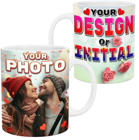 lepni.me Taza personalizada de 11 oz propio nombre, foto, texto o inicial | Taza de cerámica personalizada para café y té | Regalo de cumpleaños con corazón
