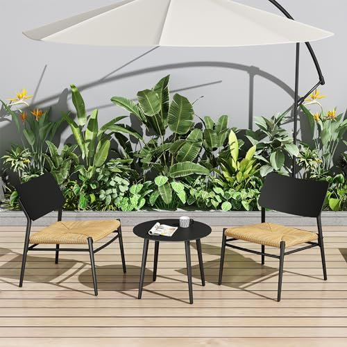 Idemon Bistro-Set 3-teilig Aluminium Balkonmöbel-Set, PE Rattan, Ladung 150 kg, Geeignet für Innenhöfe, Gärten und Balkone (Schwarz)