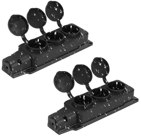 PZJFH 3-Fach Steckdosenverteiler,2 Stück Außensteckdose Wasserdicht IP54 Schutzkontaktsteckdosen mit Klappdeckeln, Mehrfachsteckdose für Außen, 250V/16A max.3500W Aussensteckdose für Garten, Küche