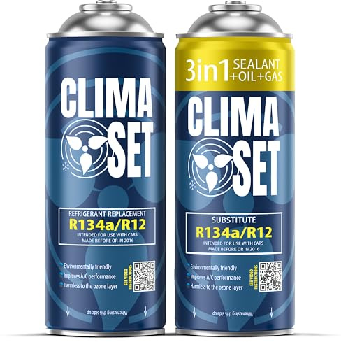 ClimaSet 3-i-1 R134a kylmedelssats för luftkonditionering – – för bilar från 1994 till 2016 – Naturmedvetna – Giftfri – Korrosionsbeständig – 2 delar – 515 g