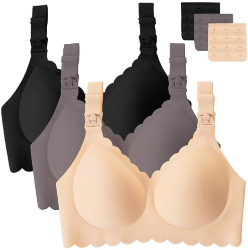Gailife 3 Pack Nursing Bras for Breastfeeding Seamless Wireless Maternity Bras for Pregnancy Soft Sleep Breastfeeding Bra-BKBGGR,L