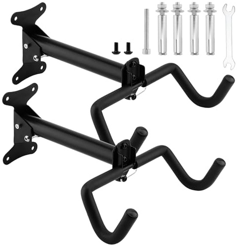 JIAYUET 2 PCS Black Bike Wall Mount, Foldable Hanger Wall Cycle Rack with Screws, Space Saving Bicycle Storage Rack for Indoor Garage, Road Mountain Bikes