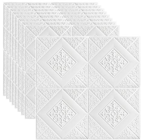 GRANDMEI 3D Wallpaper, 9 Pieces 35 Sq.ft Peel and Stick Self-Adhesive Wall Panelfor Ceiling Bedroom Home Livingroom Background (White)