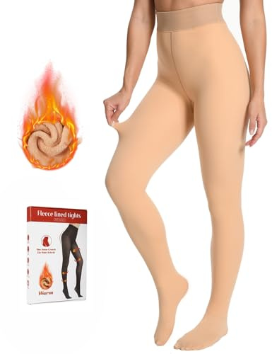 Blu Ninfee Fleece Lined Tights Women, Ladies Thermal Thick Winter Tights Leggings Pantyhose, High Waisted Skin Coloured Warm Cozy Look Sheer, 300g