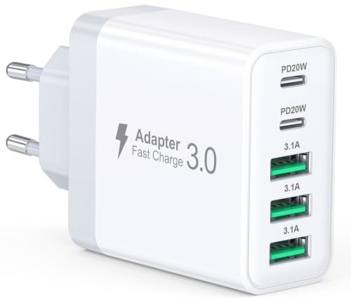USB C Ladegerät, 50W 5-Port Mehrfach Ladegerät, Schnellladeblock Dual Port Power Adapter+QC Wandstecker USB C Netzteil für iPhone 16 15 Pro Max 14 13 12 SE 2020 XS XR 8 7 Samsung Handys