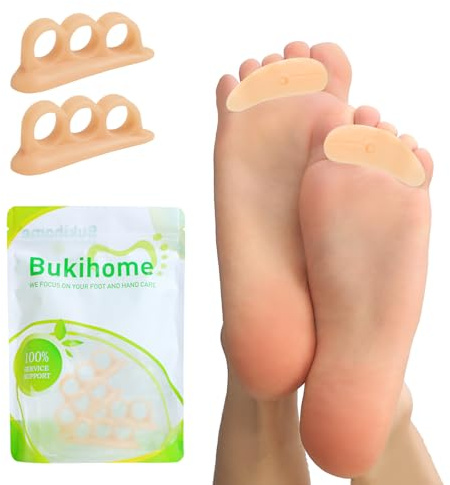 Bukihome Hammer Toe Straightener - 12 Pcs Hammer Toe Splints, Toe Cushioned Bandages for Correcting Hammer Toes, Broken Toes, Crooked Toes & Overlapping Toe (Three Loop,Beige)