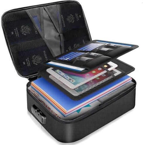 Urban Nook Fireproof Document Box - 14.2x10.6x4 Large Capacity Fireproof Document Bag with Combination Lock - Lightweight & Water-Resistant 3-Layer Lockable Storage Box and File Organiser