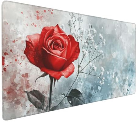 Gaming Mauspad XXL Blume Mousepad 800x400x4mm Rose Verlängertes Mauspad Schreibtischauflage,Genähte Kanten Mauspad,Verbessert Präzision und Geschwindigkeit Wasserdicht Geeignet für Büro und Spiele
