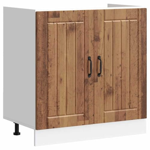 vidaXL Sink Base Cabinet Lucca - Old Wood Kitchen Storage with Adjustable Feet - 80x46x81.5cm