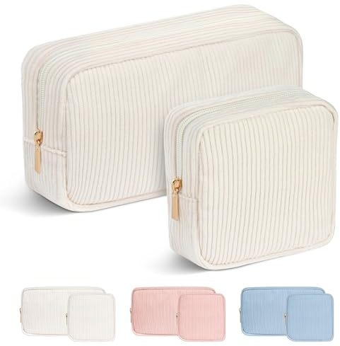 Aucuu Neceser Maquillaje Mujer, 2 Pcs Bolsas de Cosméticos de Tejido de Pana con Cremallera, Bolsa de Sencillo Maquillaje de Pana,Neceser de Viaje Portátil, Multifunctional Organizador para Viaje