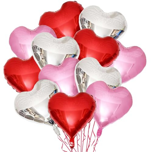 12 Stück Herz Folienballon, 18 Zoll Herzluftballons, Herzballons Helium, Luftballons Herzform Valentinstag Luftballon, Herzförmige Ballons für Valentinstag Hochzeit Geburtstag Verlobung Brautdusche