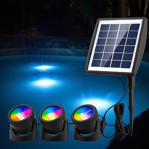 RISINGUP Solar Pond Lights,Pond Lights LED Spotlights Underwater Waterproof IP68,2200mAh Battery Adjustable Lighting Angle for Pond Fountain Pool Garden Decoration(3 Packs) (Multicolor)