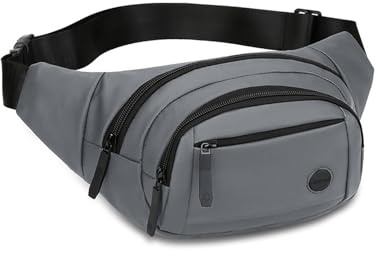 FVVWVV Petit sac banane pour homme et femme, sac banane avec 4 poches à fermeture éclair, sac banane tendance avec sangle réglable pour voyage, randonnée, jogging, cyclisme, course à pied, gris