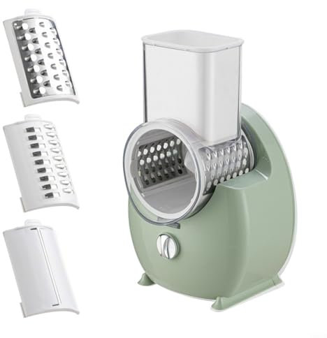 FUANA Electric Cheese Grater Vegetable Slicer Electric Rotary Grater for Vegetables Fruits Chopper Slicer 3-in-1 Electric Slicer for Cucumber,Carrot,Potato,Nuts(Green)