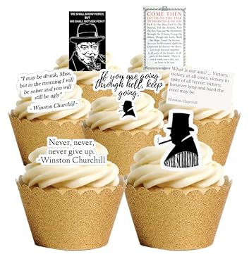 16 Stand Up Winston Churchill Prime Minister Quotes WW2 Remembrance Themed Edible Wafer Paper Cake Toppers Decorations