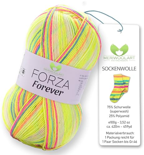 MeriWoolArt® Sockenwolle 4-fädig – 100g Merino Wolle Garn zum Stricken & Häkeln, 75% Schurwolle (superwash), 25% Polyamid, 420m – Ideal für Socken für Herren und Damen, Pullover & Cardigans 2710