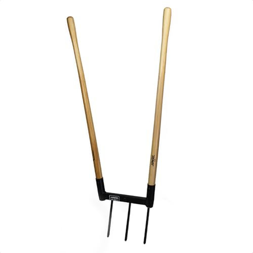 De Woeler DW3 Broadfork – Grabegabel mit 3 Edelstahlzinken (23 cm), ergonomischer FSC-Holzgriff, zur Bodenbelüftung & Beetpflege, Robustes Gartengerät für lockeren Boden