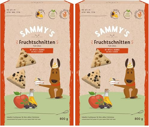 Sammy´s Fruchtschnitten | Fruchtige, gebackene Snacks für Hunde | mit Äpfeln & Holunder | 1 x 800 g (Packung mit 2)