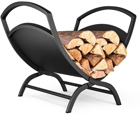 VOUNOT® Firewood Log Rack, Metal X-Shape Log Holder Firewood Storage Stand for Fireplace, Indoor&Outdoor, 40.5 × 32 × 33 cm, Black